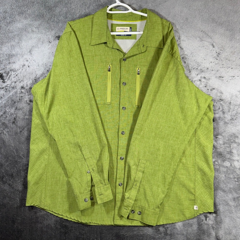 Magellan Outdoors Mens 2XL Green MagWick Fishing Shirt Adventure Gear Loose Fit